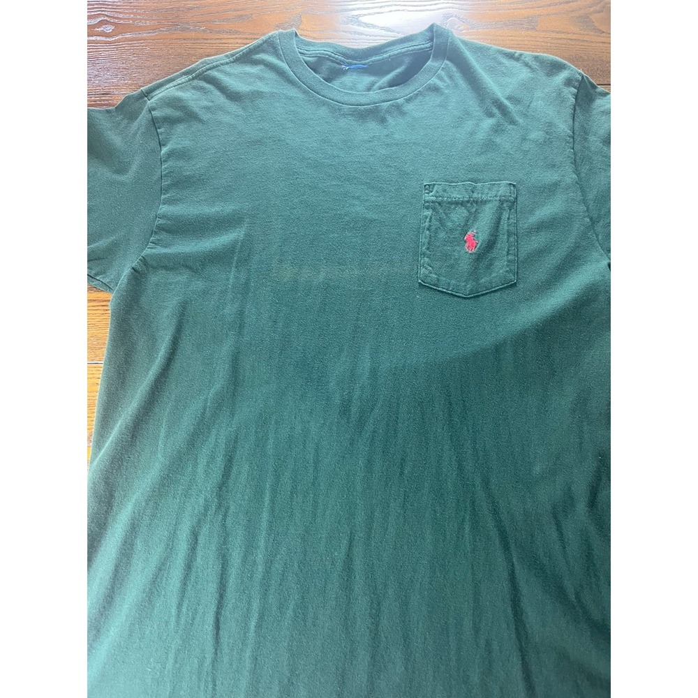 Vtg 90s Polo Ralph Lauren Green Pocket T Shirt Made in the USA Tee Single Stitch